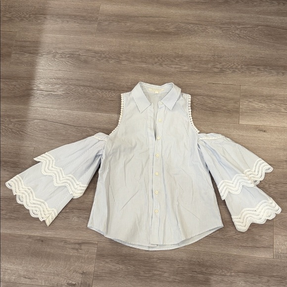 Jonathan Simkhai Tops - Jonathan Simkhai Blue and White Striped Cold Shoulder Blouse